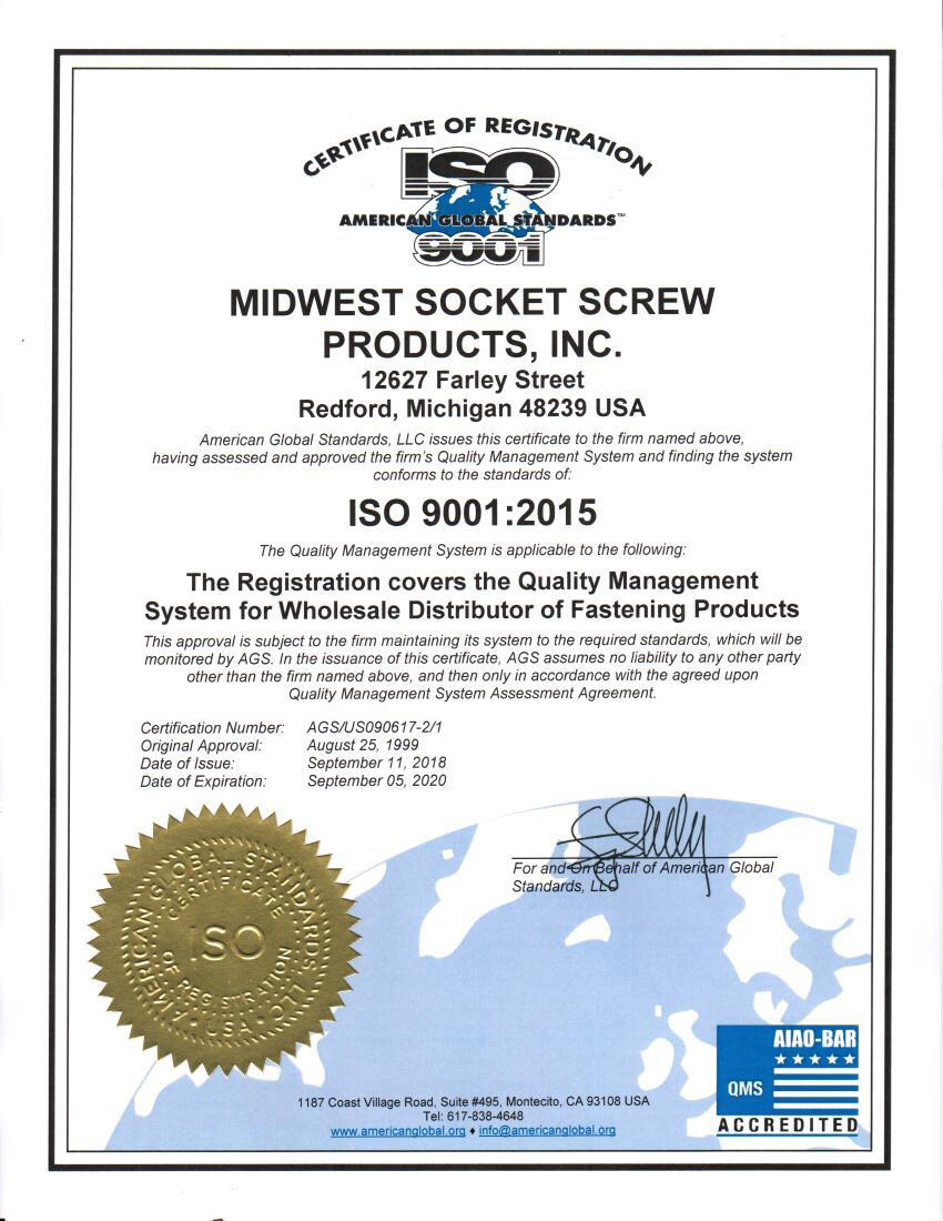 Midwest Socket-ISO Certificate
